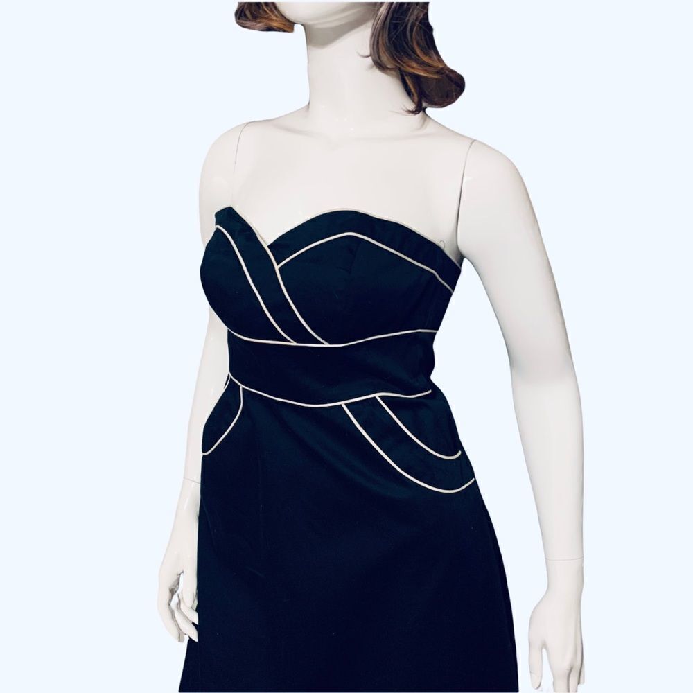 White House Black Market Strapless Black/Cream Mini Dress size 0 - Picture 4 of 10